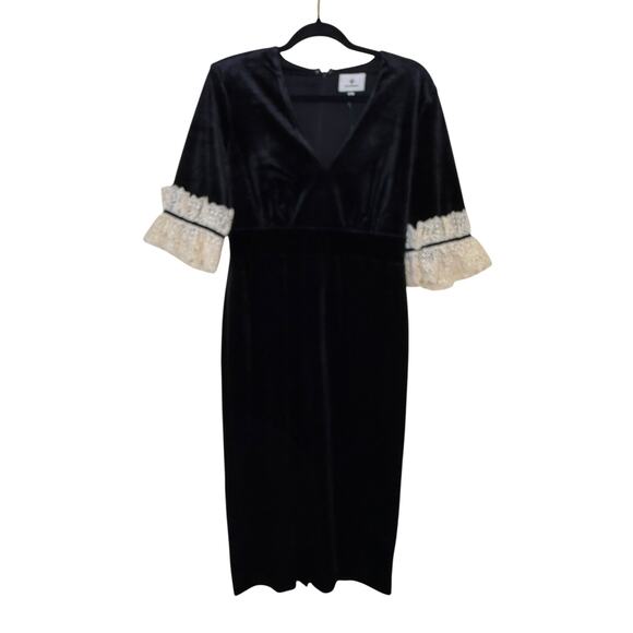 NEW Tuckernuck Black Velvet Odette Midi Dress Size Medium 3/4 Sleeve Elegant - Picture 4 of 9